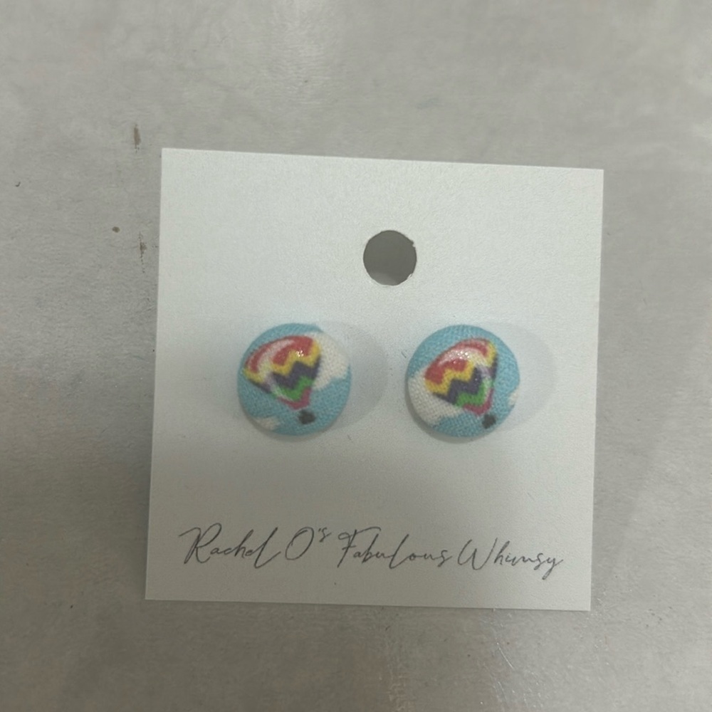 Hot Air Balloon Fabric Button Earrings